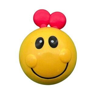 Vintage Smiley Face Ball Toy Pink Bow‎ 80s 90s Kawaii Rattle Party Favor